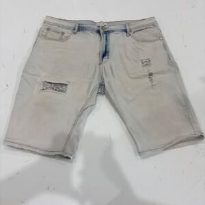 Blind Trust Mens Distressed Denim Shorts Light Wash Paint Splatter Size 38